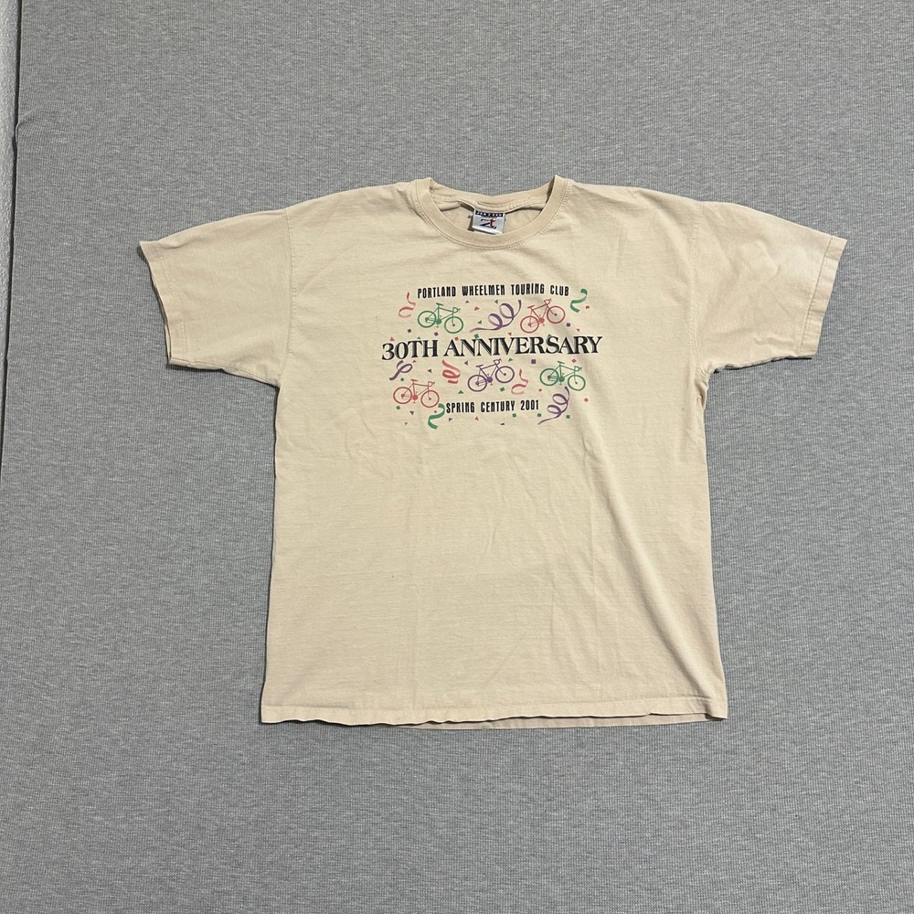 Vintage Jerzees Portland Wheelmen Touring Club 30th Anniversary T-Shirt Tan L‎